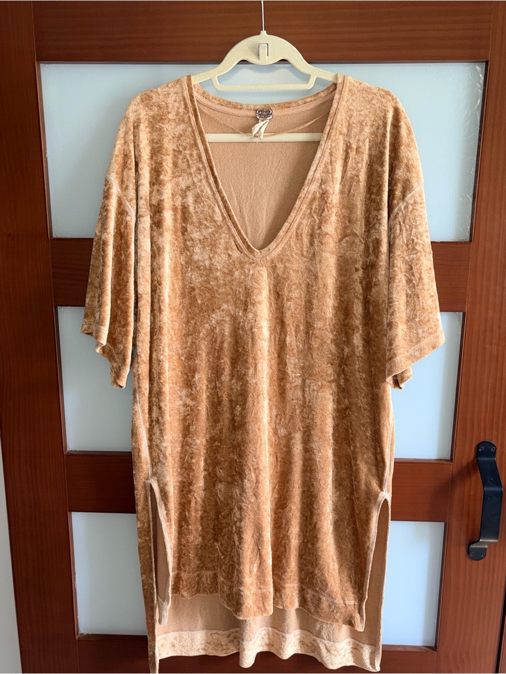 Women's Plush V-Neck Short Sleeve Tunic in Camel We The Free